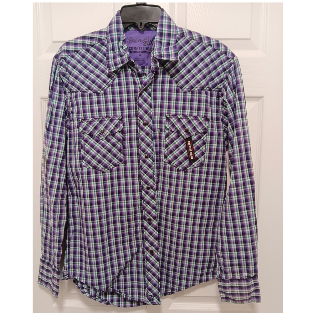 Wrangler 20X‎ Competition Mens Purple Plaid Western Snap Shirt MJC342P Medium